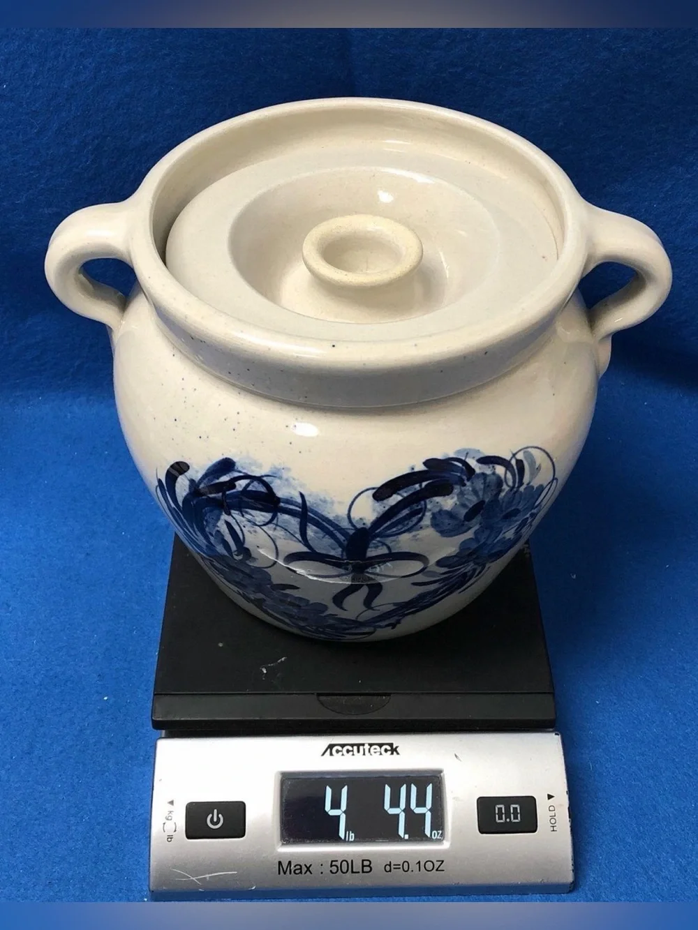 Vintage Handmade Stoneware Covered Crock/Bean Pot or Serving Dish w/Side Handles